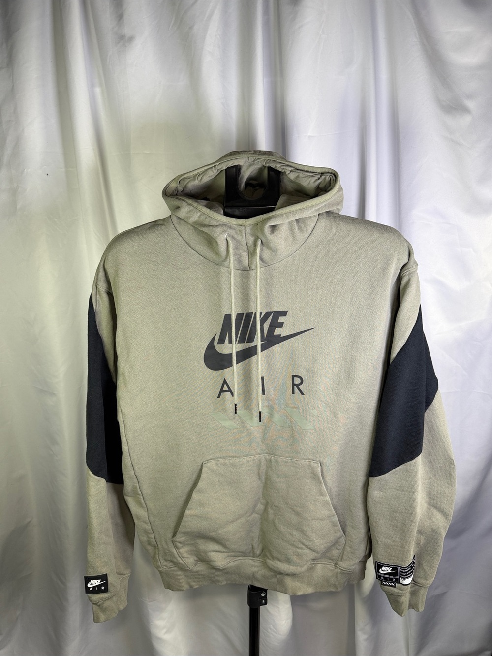 Nike Men's Hoodie Sweatshirt in Light Olive with Black Sleeve Panels